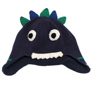 Hanna Andersson Ear Flap Knit Cap Hat Beanie Kids Size M Monster Dinosaur Teeth